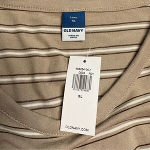 NWT Old Navy Women’s XL Luxe** Beige and Brown Striped V-Neck Long Sleeve Tee